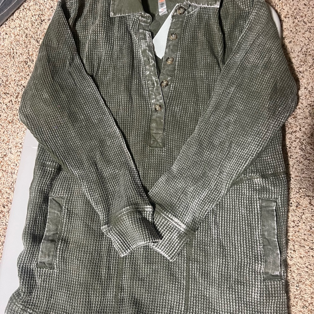 Mono B Olive Green Waffle Knit Tunic